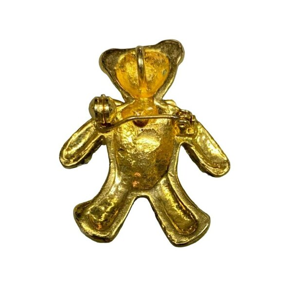 Vintage Teddy Bear Gold Tone Brooches, some with Rhinestones - top one is Avon - Picture 8 of 11